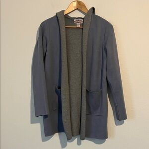 Oliver Blue & Gray Open Front Hooded Heavy Cardigan